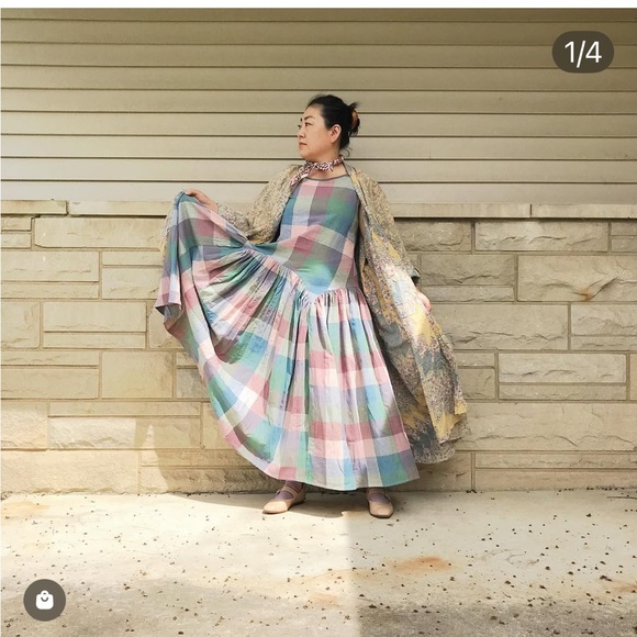 Rujuta Sheth medium dress plaid pink blue - Picture 7 of 9